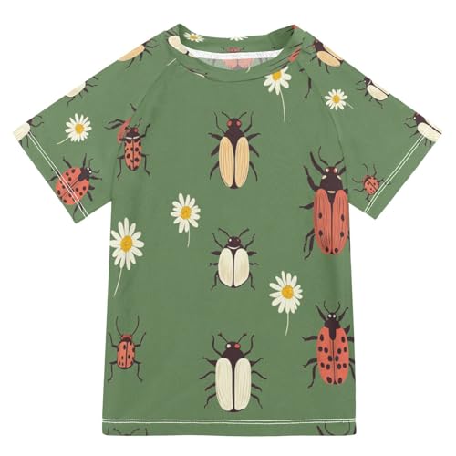 Boys Short Sleeve T-Shirts Insect Floral Daisy Rashguard Kids Swim Shirts Sun UPF 50+ Multicoloured