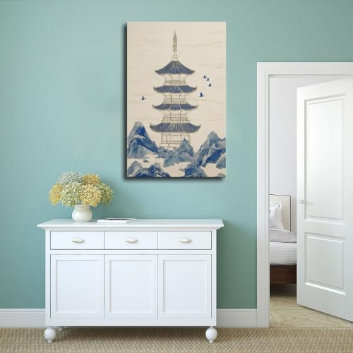 Paysage asiatique poster toile pagodes japonaises déco murale temples rétro 40x61cm - 4