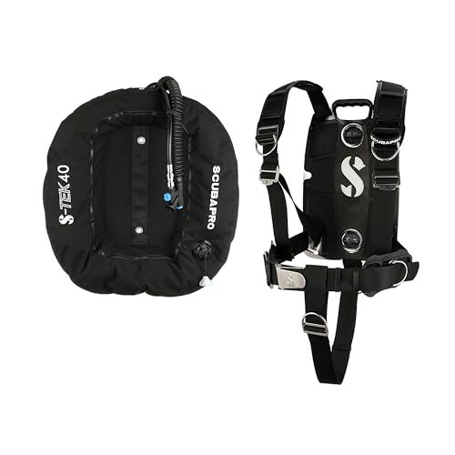 SCUBAPRO S-Tek Pro System for Technical Scuba Diving, Harness with Back Plate in Stainless Steel, Donut Wing 40 lbs/18kg, Includes Black Color Kit