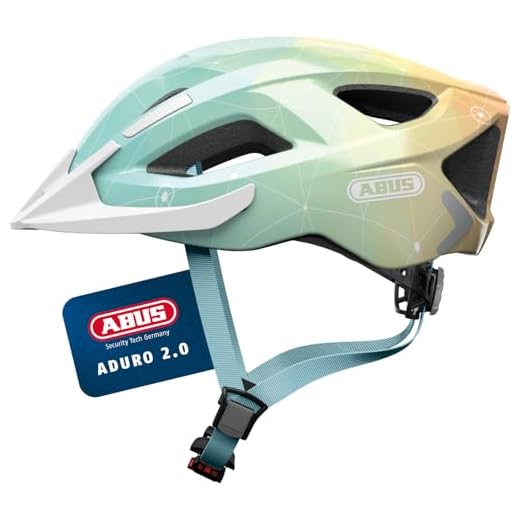 FISCHER Erwachsene Fahrradhelm, Radhelm, Cityhelm, Mountainbike-Helm Urban Montis, S/M, 52-59cm, blau gelb, mit beleuchtetem Innenring-System 2 ABUS Stadthelm Aduro 2.0 - Allround-Fahrradhelm mit Licht - in sportivem Design für den Stadtverkehr - für Damen und Herren - Hellblau/Orange, Größe M