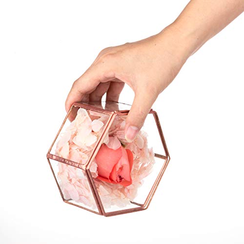 Feyarl Vintage Jewelry Trinket Glass Box Ornate Ring Earring Box Preserved Flower Glass Box Decorative Box Wedding Dresser (Copper) #TOP3