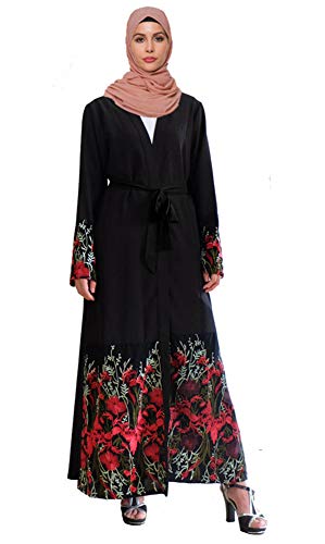 Women's Long Sleeve Maxi Dress Muslim Abaya Simple Modern Islamic Arabic Style Casual Dress (Black, 3XL)