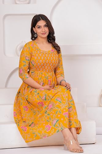 Image of The Moon Star Women's Cotton Floral Printed Anarkali Maternity Feeding Kurti | Breastfeeding Dress for Mothers | Zipper Feeding Kurti,Nursing Kurti, Comfortable and Trendy Maternity Wear