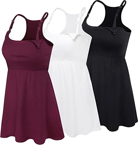 SUIEK Racerback Nursing Tank Tops Cami Maternity Bra Breastfeeding Shirt (Medium, Black+Burgundy+White 3Pack)