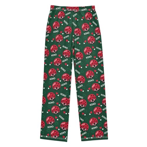 Ladybug Love Heart Boys Long Pants Soft Trousers Elastic Waist Kids Lounge Bottoms with Pockets S-XL