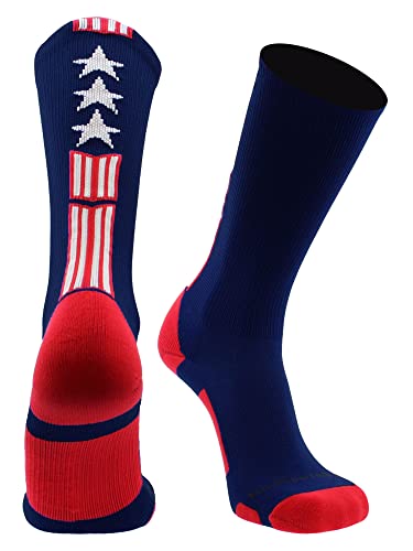 MadSportsStuff Patriot USA Flag Stars and Stripes Athletic Crew Socks for Football Basketball Volleyball Lacrosse