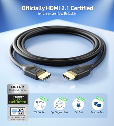 Cable Matters Certyfikat Ultra High Speed HDMI: 48 Gb/s długi kabel HDMI 8K 5 m z 8K przy 60 Hz, 4K przy 240 Hz i obsługą HDR dla PS5, Xbox Series X/S, RTX3080/3090, RX 6800/6900, Apple TV i innych