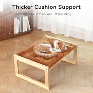 FUKUMARU Cat Couch Bed, Plush Velvet Elevated Bed for Indoor Cats, 21 x 16.5 Inch Wooden Pet Hammock, Suitable for Cat, Dog, Bunny, Rabbit, Kitten and Small Animal, Brown FUKUMARU Cat Couch Bed Plush Velvet Elevated Bed for Indoor Cats 21 x 165 Inch Wooden Pet Hammock Suitable for Cat Dog Bunny Rabbit Kitten and Small Animal Brown