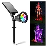 Color Changing Solar Spotlights Outdoor RGB Waterproof Landscape Flood Lights for Halloween Decorations, Skeletons, Tombstones, Pumpkin, Tree, Uplighting for Outside House, Wall, Yard, Garden, Pathway