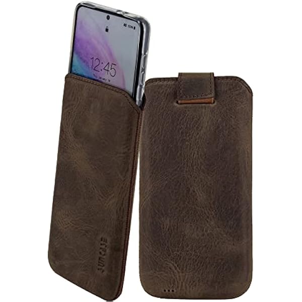 Suncase Prawdziwe skórzane etui kompatybilne z Honor Win, wymiary wewnętrzne: ok. 167 x 82 x 12 mm (pasuje tylko do silikonu/etui/zderzaka) w kolorze antycznego ciemnobrązowego