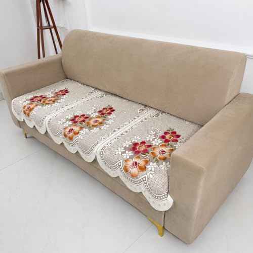 Image of Homerz Premium 'Surya Series' Sofa Cover | Stylish Sofa Protector | Net Fabric | Anti-Stain & Washable Slip Cover Exact Size Antislip (Exclusive Rust, 5 (3+2) Seater, Only Seat Cover)