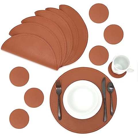 Faux Leather Circle Placemats and Round Coasters Set Cover