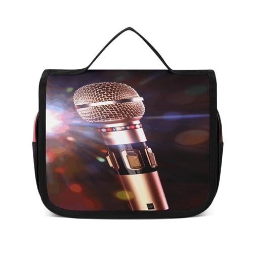 Trousse de toilette suspendre imprimé micro karaoké en polyester portable 22x18cm