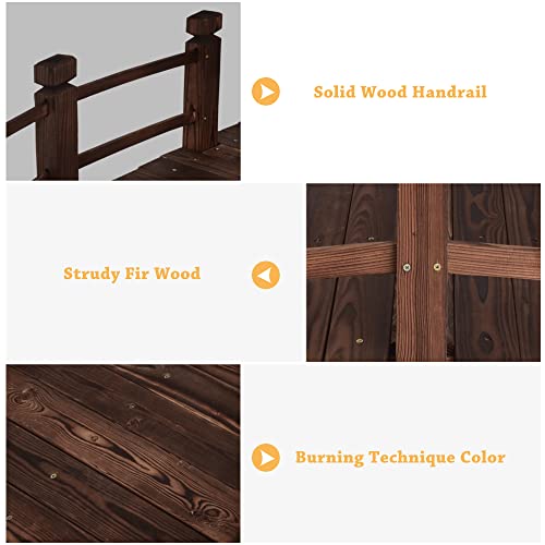 5 ft Wooden Garden Bridge, Arc Stained Finish Footbridge with Railings for Outdoor, Backyard, Pond, Easy to Assemble, Outdoor Bridge Decor, Stained Wood - Thumbnail 4