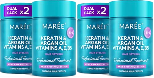 Image of MAREE Hair Serum for Frizzy Dry Hair 4 PACK - Styling Capsules with Keratin, Argan Oil, Vitamins A E B5 - UV & Heat Protectant Frizz Control Serum for Women - Aceite Para el Cabello