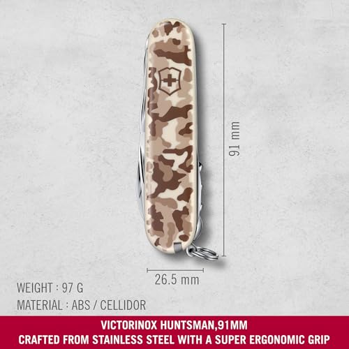 Image of Victorinox Swiss Army Knife - Huntsman - 15 Functions, Multi-utility tool - Camouflage Brown, 91 mm, Medium (1.3713.941)