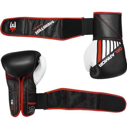Guantes de boxeo Meister de cuero de grano completo de 16oz con armadura de gel de alta calidad 5