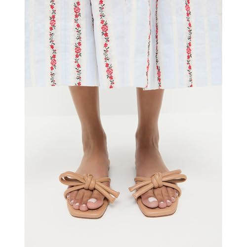 Arqa Women's Flat Slide Sandals with Knotted Bow Soft Leather Slip On Flat Sandals Square Open Toe Slide for Wedding Dressy Party Daily Wear3