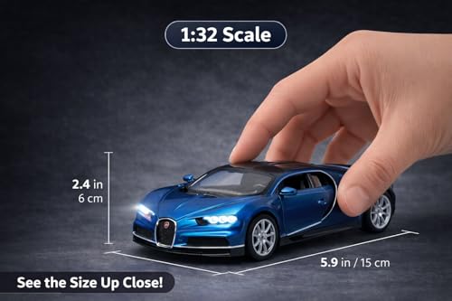 Image of Bugatti Die Cast 1:32 Scale Metal Pull Back Car | Premium Alloy Toy Vehicle with Openable Doors | Realistic Mini Racing Model Car Toy for Kids Boys Girls | Durable Collectible Gift Green