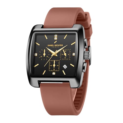 Image of Daniel Hechter Paris Alma Collection Watch for Men Premium Chronograph Watch Black Square Dial Silicone Strap, Multi-Function, Date Display Luxury