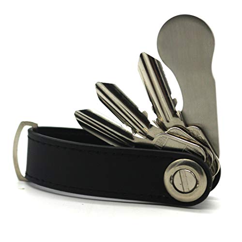 Lightworks Online, llavero de piel auténtica, bolsillo inteligente, con caja elegante, funcional y práctico (capacidad para 7-9 llaves múltiples), color negro Cover