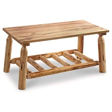 CASTLECREEK Pine Log Coffee Table, Rustic Natural Weathered Look Wooden Rectangular Center Tables for Living Room Cover