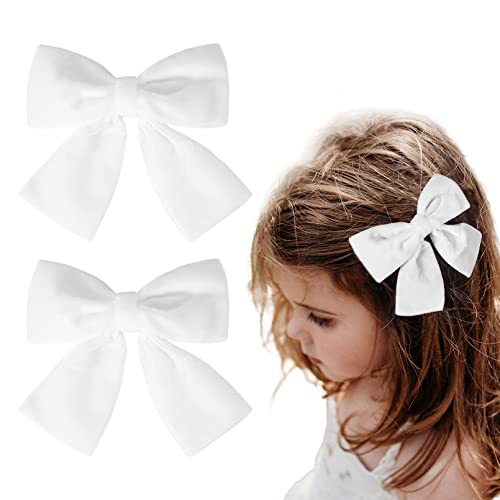 2Pcs Velvet Hair Bows White Hair Ribbon Clips 4" Big Fall Alligator Clips Hair Accessories For Women Girls Toddlers Kids Baby #TOP1