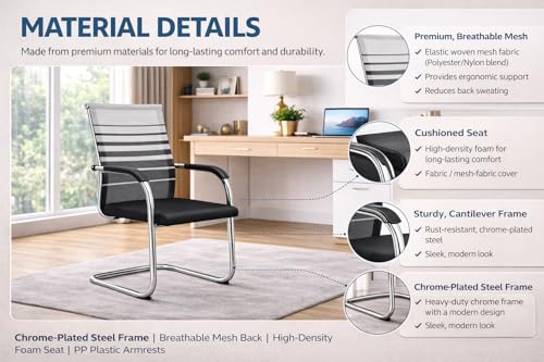 Image of TOBY Home and Office, Mesh Visitor Chair with Arms, Metal Sled Base Office Guest, Breathable Backrest & Cushioned Seat, Waiting Room /Conference /Reception Chair, Heavy Duty Modern Design