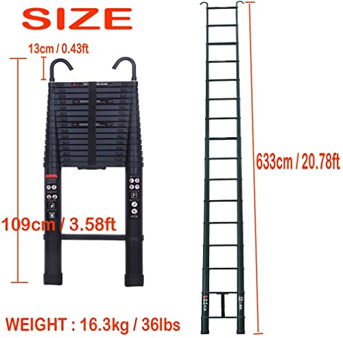 6.2M Ladder Step Ladder Loft Ladder Max Load 150KG Heavy Duty Telescopic Ladder with Roof Hook Black Portable Folding Design Extension Ladder for Indoor Outdoor Light Weight Ladder (20.3FT) 3 6.2M Ladder Step Ladder Loft Ladder Max Load 150KG Heavy Duty Telescopic Ladder with Roof Hook Black Portable Folding Design Extension Ladder for Indoor Outdoor Light Weight Ladder (20.3FT) - Image 3