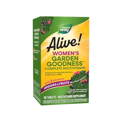 Nature's Way Alive! Garden Goodness Women's Multivitamin, Veggie & Fruit Blend (1400mg per serving), Made with Organic Kale, 60 Tablets