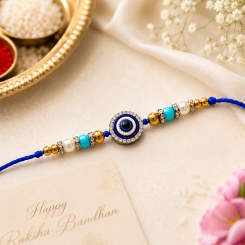 Image of JAIPUR ACE Elegant Blue inchBRO inch Designer Rakhi Gift Set with Greeting Card and Roli Chawal Pouch, Premium Brother Rakhi, Festive Raksha Bandhan Gift for Brother, Traditional (Love Threads)