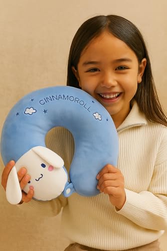 Image of Soft and Comfortable Cartoon Designed U-Shaped Kids Travel Neck Pillow for Airplane Car Flight Head Neck Support for Boys and Girls (Pack of 1, Blue)