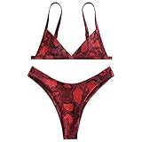 ZAFUL Women's Snakeskin Print Swimsuit High Cut Triangle Bikini Set Straps Two Piece Bathing Suit...