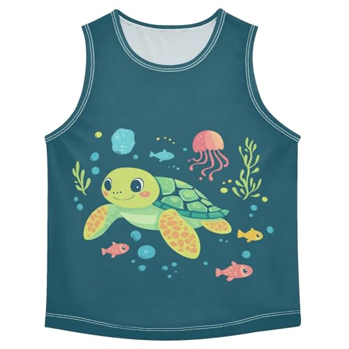 Turtle Fishes Sea Blue Boys Tank Tops Toddler Tank Top Shirts Undershirts Quik Dry for Boy,3T