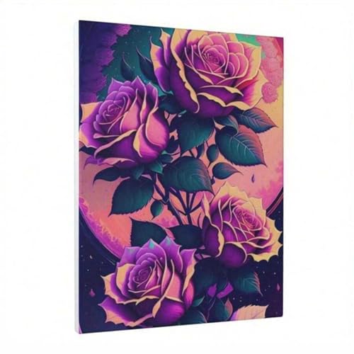Peinture sur toile rose 40x60 cm encadrée pour décoration murale de chambre à coucher