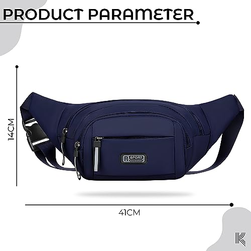 Image of Kraptick Premium Unisex Waist Bag for Men and Women - Stylish Waist Pack, Fanny Pack, Running Waist Pack (Blue)