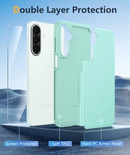 Image of FNTCASE for Samsung Galaxy A27-5G Case: Military Grade Drop Protection Phone Cover, 14ft Drop Tested, Screen Protector Included, Anti-Slip Matte Textured, TPU+PC Dual Layer Shockproof (Mint Green)