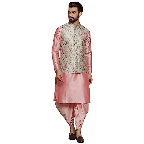 Image of Kisah Men's Cotton Printed Jacket Set with Nehru Jacket Regular Fit | Designer Ethnic Layering | Wedding & Occasion Wear
