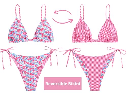 Image of ZAFUL Women's Triangle Bikini Floral String Bikini Set Two Piece Swimsuit Bathing Suits