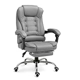 RMF Silla de Oficina Ergonómica Profesional Reclinable, Silla de Escritorio Cómoda y Relajante con Reposapiés - Sillón Relax con Ruedas Giratorias y Altura Ajustable Gris