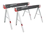 PROTOCOL Equipment Work Table Folding Sawhorses, Set of Two, Durable Steel Construction, Folding Legs, 2x4 Table Support Arms, 2,200 lb. Combined Loading Capacity