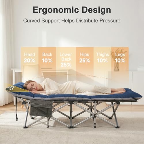 Image of ABORON XXL Camping Cot for Adults 900LBS - 78 inchx32 inch Oversized Folding Bed with Mattress Pad, Heavy Duty 1200D Oxford Outdoor Cot with Carry Bag