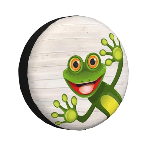Image of Frog Wood Texture Spare Tire Cover for Rv SUV Trailer Truck- Funny Cute Decor Tire Cover Polyester Wheel Covers Universal Fit for Outdoor Camper Travel,17 inch