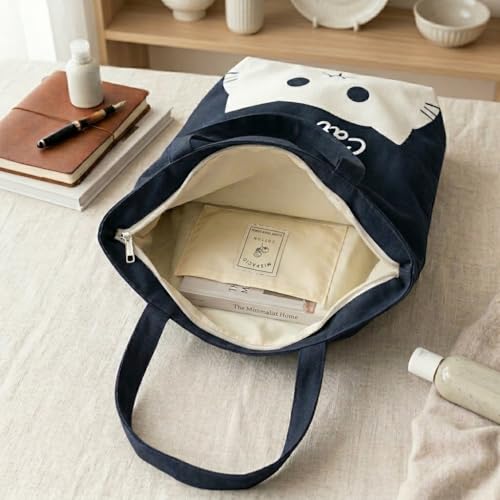 Image of Canvas Tote Bag with Zipper for Women| Inside Pocket | Cotton College Shoulder Bag | Stylish Travel Sling & Handbag for Daily Use