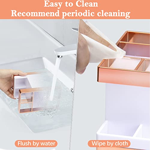 Chintu Kids Toothbrush Holder Set Rust Free Family Toothpaste Holder For Bathroom Countertop, Plastic Toothbrush Organizer Stand, Electric Toothbrush Holder Bathroom Shower Accessories Withe/Rose Gold #TOP4