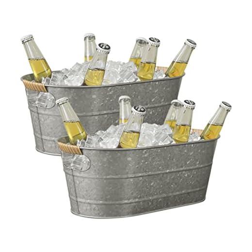 2 Pack Farmhouse Metal Galvanized Beverage Tub, Beer, Wine, Ice Holder - Ice Buckets for Parties,1.45 Gallons Rustic Vintage Storage Oval Bucket Bin - Galvanized/Cutout Handle with PE Rattan