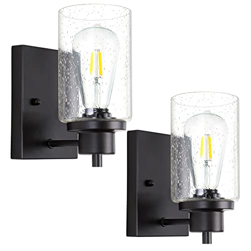 Image of 2-Pack Modern Bath Vanity Light Fixture 1-Light, Indoor Bathroom Wall Sconces for Living Room, Porch, Bedside, Brushed Nickel Finish with White Frosted Glass Shades Wall Mounted Lights