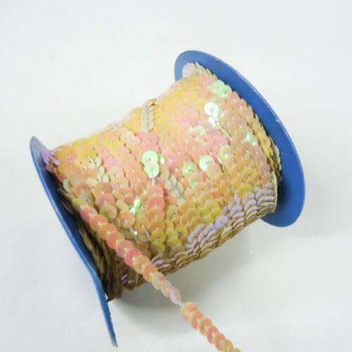 100 Yards Single Row Sequins Trim 5mm Wide for Sewing, Arts and Crafts Iridescent Yellow Fabric