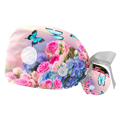 Chapeaux bouffants Hortensia et Papillon Bleu JDEZ lot de 2 casquettes de travail ajustables