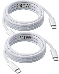 240W USB-C Charge Cable 2m [2-Pack], 6ft USB C to USB C Cable, Fast Charging Cord for Macbook Pro/Macbook Air, iPad Pro 12.9/Air 5th/4th/Mini 7th/6th/IPad 10/11, iPhone 17/16/15/16e/Pro Max/Plus Lead